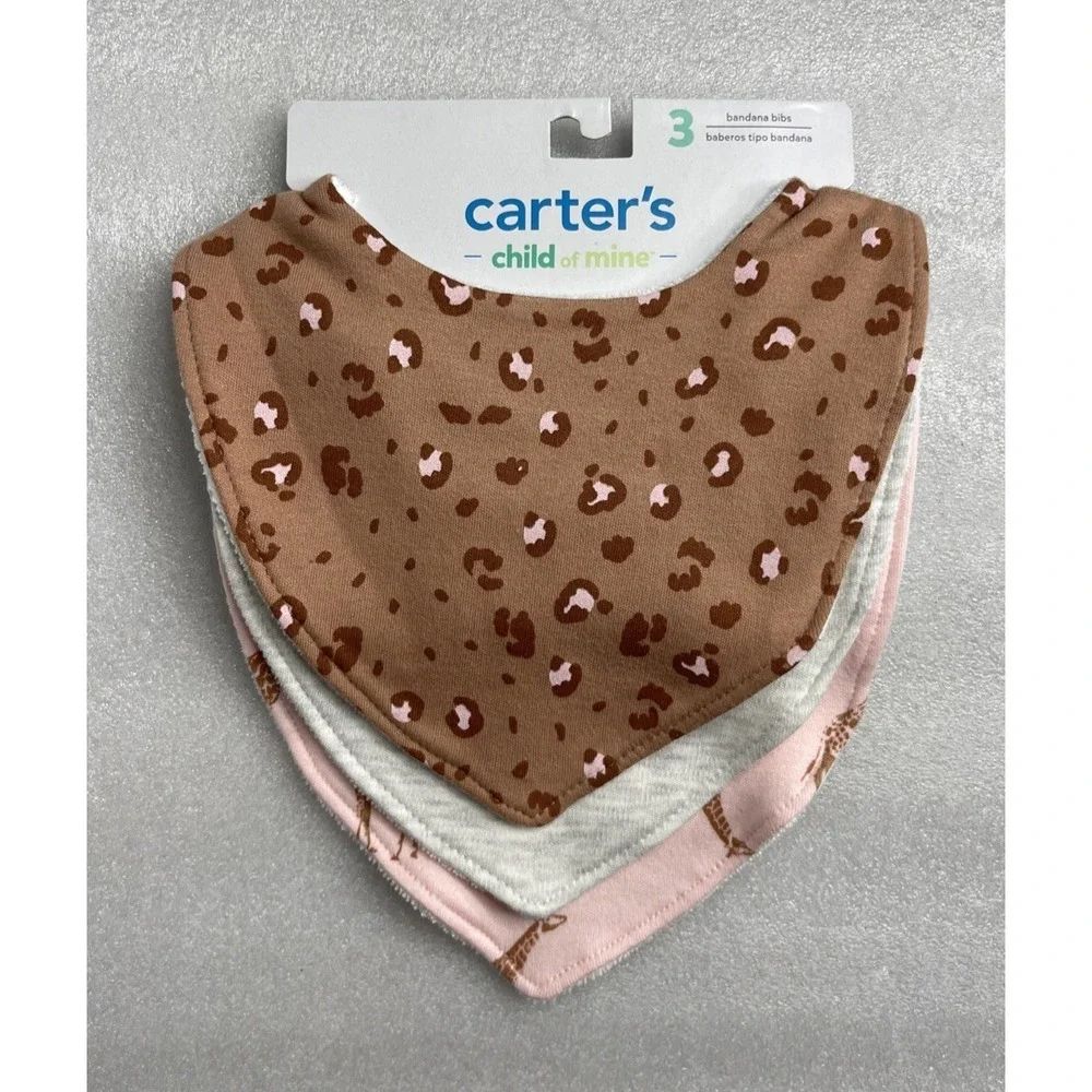 Carter's Child of Mine Baby Bandana Bibs Cheetah Giraffe 3-Pack Snap Closure NEW